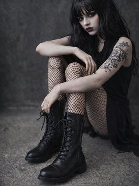 Artica Black Leather Combat Boots Size 7 Lace Up Zip Goth Grunge